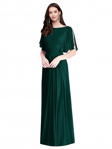 Affordable A-Line Bateau Neck Soft Chiffon Long Ever Green Semi Formal Evening Dress Canada