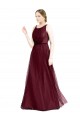 Affordable A-Line Boat Neck Tulle Long Burgundy Semi Formal Evening Dress Canada