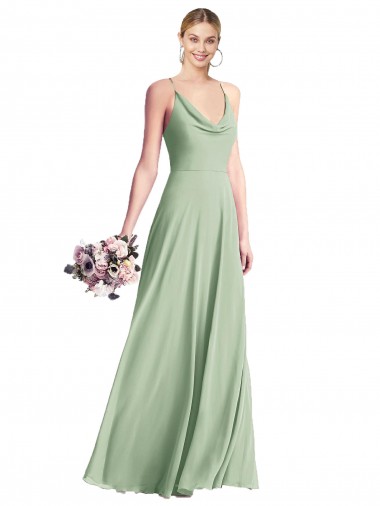 Affordable A-Line Cowl Neck Chiffon Long Sage Evening Dress Canada