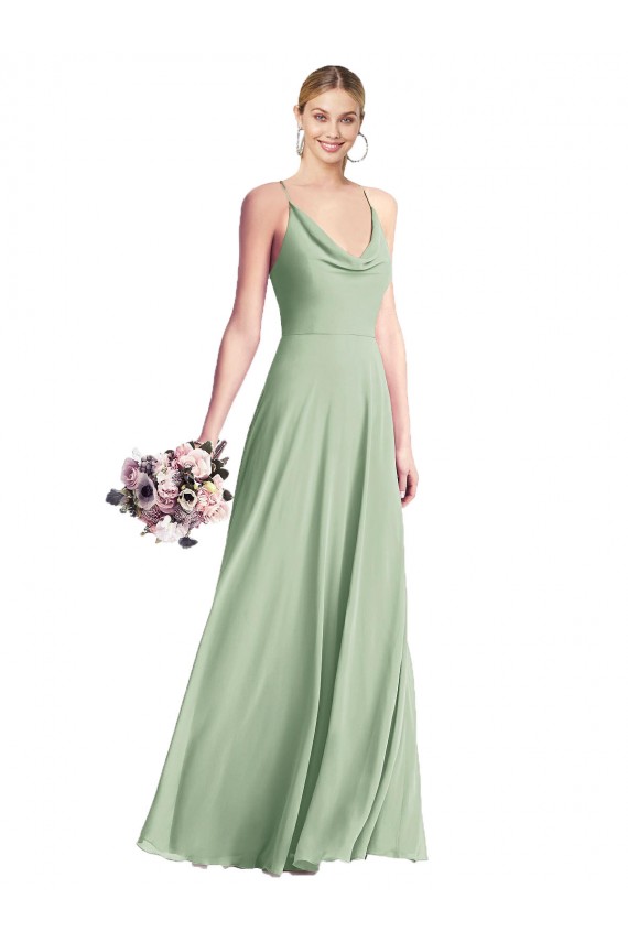 Affordable A-Line Cowl Neck Chiffon Long Sage Evening Dress Canada