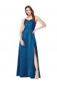 Affordable A-Line Cowl Neck Silky Satin Long Peacock Blue Formal Evening Dress Canada