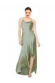 Affordable A-Line Cowl Neck Silky Satin Long Smoke Green High Low Evening Dress Canada