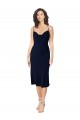Affordable A-Line Cowl Neck Silky Satin Midi Length Dark Navy Formal Evening Dress Canada