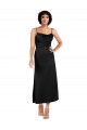 Affordable A-Line Cowl Neck Silky Satin Tea Length Black Formal Evening Dress Canada