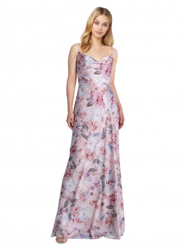 Affordable A-Line Cowl Neck Stretch Satin & Floral Long Formal Evening Dress Canada