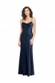 Affordable A-Line Cowl Neck Stretch Satin Long Dark Navy Black Tie Evening Dress Canada