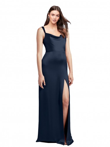 Affordable A-Line Cowl Neck Stretch Satin Long Dark Navy Formal Evening Dress Canada