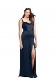 Affordable A-Line Cowl Neck Stretch Satin Long Dark Navy Formal Evening Dress Canada