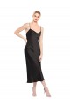 Affordable A-Line Cowl Neck Stretch Satin Midi Length Black Formal Evening Dress Canada