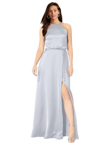 Affordable A-Line Halter Neck Silky Satin Long Fog Formal Evening Dress Canada