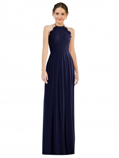 Affordable A-Line Halter Neck Soft Chiffon Long Dark Navy Semi Formal Evening Dress Canada