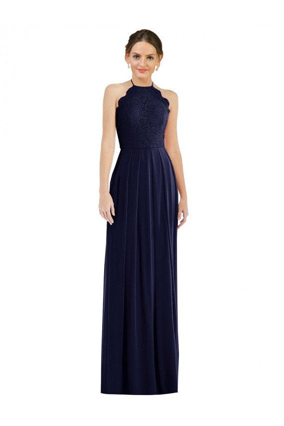 Affordable A-Line Halter Neck Soft Chiffon Long Dark Navy Semi Formal Evening Dress Canada