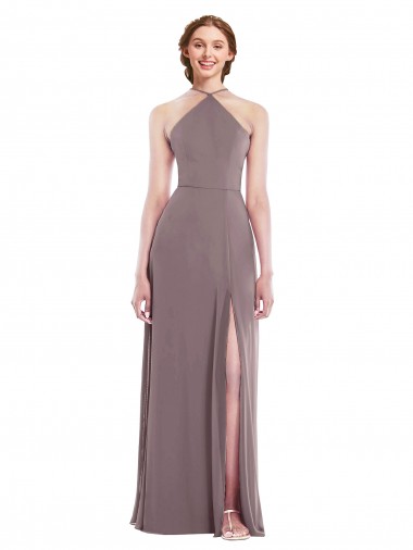 Affordable A-Line Halter Neck Soft Chiffon Long Dusty Rose Formal Evening Dress Canada