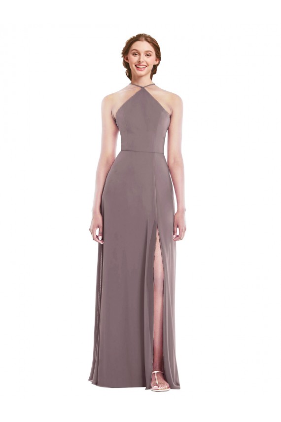 Affordable A-Line Halter Neck Soft Chiffon Long Dusty Rose Formal Evening Dress Canada