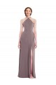 Affordable A-Line Halter Neck Soft Chiffon Long Dusty Rose Formal Evening Dress Canada