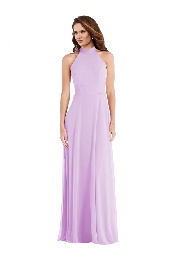 Affordable A-Line Halter Neck Soft Chiffon Long Lilac Semi Formal Evening Dress Canada
