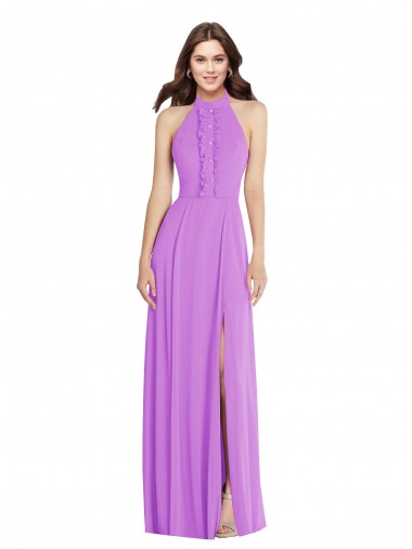 Affordable A-Line Halter Neck Soft Chiffon Long Violet Formal Evening Dress Canada