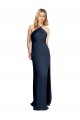 Affordable A-Line Halter Neck Stretch Satin Long Dark Navy Formal Evening Dress Canada
