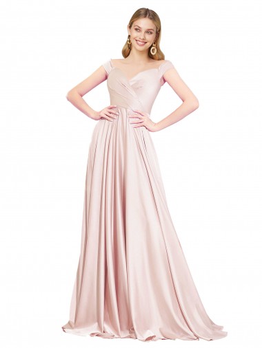 Affordable A-Line High Neck Satin Long Pink Formal Evening Dress Canada