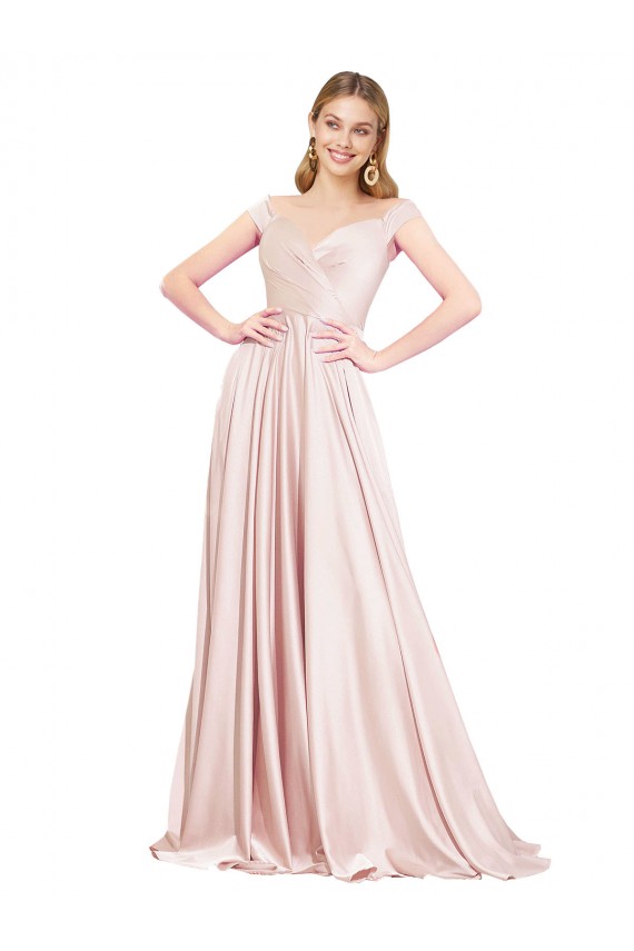 Affordable A-Line High Neck Satin Long Pink Formal Evening Dress Canada