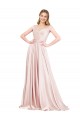 Affordable A-Line High Neck Satin Long Pink Formal Evening Dress Canada