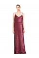 Affordable A-Line High Neck Sequin Long Burgundy Formal Evening Dress Canada
