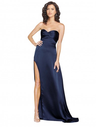 Affordable A-Line High Neck Silky Satin Long Sapphire Formal Evening Dress Canada
