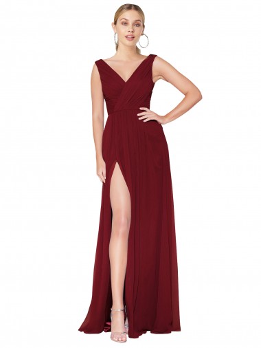 Affordable A-Line High Neck Soft Chiffon Long Burgundy Black Tie Evening Dress Canada