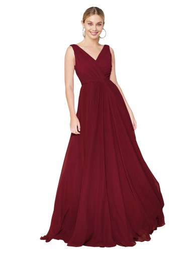 Affordable A-Line High Neck Soft Chiffon Long Burgundy Formal Dress Canada