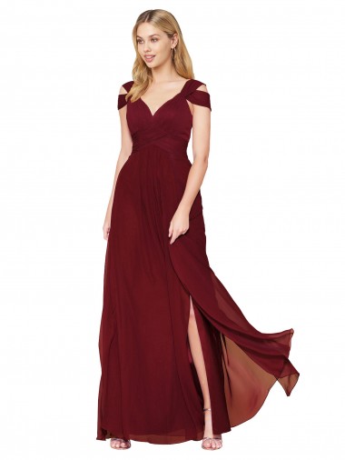 Affordable A-Line High Neck Soft Chiffon Long Burgundy Formal Evening Dress Canada