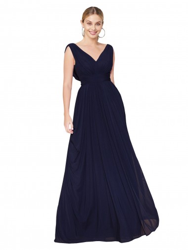 Affordable A-Line High Neck Soft Chiffon Long Dark Navy Formal Evening Dress Canada