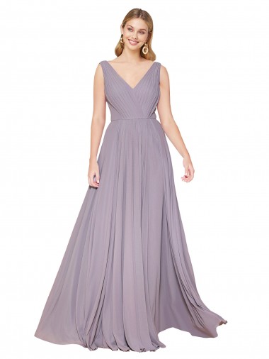 Affordable A-Line High Neck Soft Chiffon Long Dusty Rose Formal Evening Dress Canada