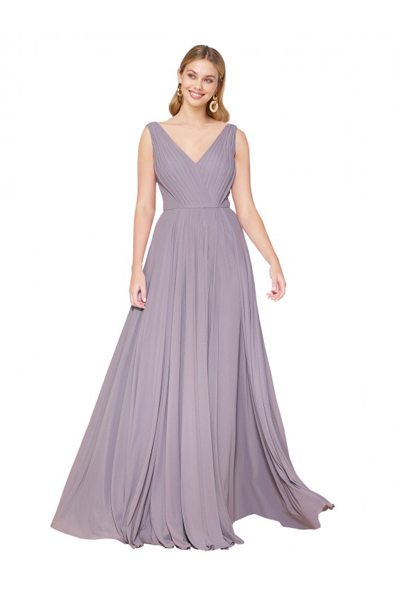 Affordable A-Line High Neck Soft Chiffon Long Dusty Rose Formal Evening Dress Canada