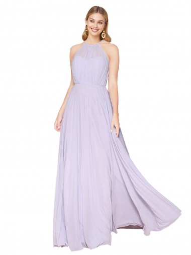 Affordable A-Line High Neck Soft Chiffon Long Lilac Formal Evening Dress Canada