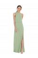 Affordable A-Line High Neck Soft Chiffon Long Smoke Green Semi Formal Evening Dress Canada