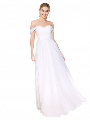 Affordable A-Line High Neck Soft Chiffon Long White Formal Evening Dress Canada