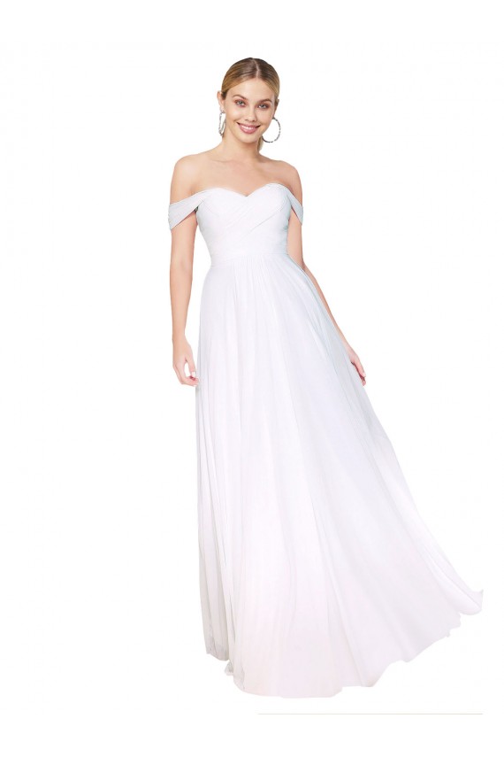Affordable A-Line High Neck Soft Chiffon Long White Formal Evening Dress Canada