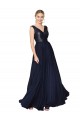 Affordable A-Line High Neck Soft Chiffon & Sequin Long Dark Navy Semi Formal Evening Dress Canada