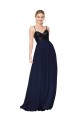 Affordable A-Line High Neck Soft Chiffon & Sequin Long Dark Navy Semi Formal Evening Gown Canada