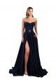 Affordable A-Line High Neck Stretch Crepe Long Dark Navy Formal Dress Canada