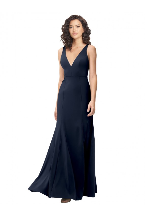 Affordable A-Line High Neck Stretch Crepe Long Dark Navy Formal Evening Dress Canada