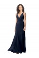 Affordable A-Line High Neck Stretch Crepe Long Dark Navy Formal Evening Dress Canada