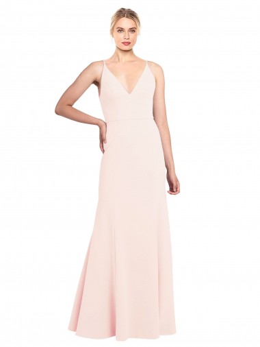 Affordable A-Line High Neck Stretch Crepe Long Pink Formal Evening Dress Canada
