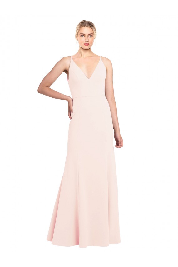 Affordable A-Line High Neck Stretch Crepe Long Pink Formal Evening Dress Canada