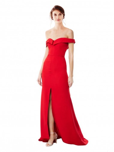 Affordable A-Line High Neck Stretch Crepe Long Red Evening Dress Canada