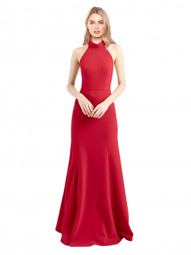 Affordable A-Line High Neck Stretch Crepe Long Red Formal Evening Dress Canada