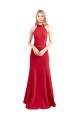 Affordable A-Line High Neck Stretch Crepe Long Red Formal Evening Dress Canada