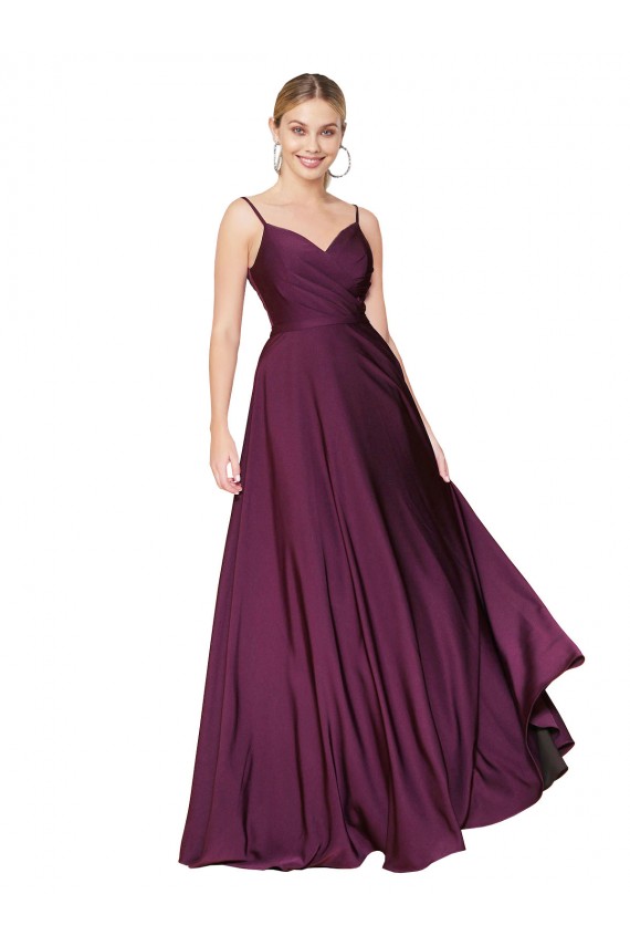 Affordable A-Line High Neck Stretch Crepe Long Wild Berry Formal Evening Dress Canada