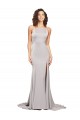 Affordable A-Line High Neck Stretch Satin Sweep Train Formal Evening Dress Canada