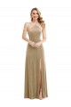 Affordable A-Line High Neck Stretch Velvet Long Champagne Semi Formal Evening Dress Canada